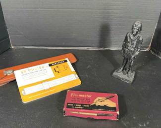 Micro glide Slide Rule, Vintage Pen and Desk Statue