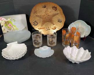 Mikasa Crystal Shell Salad Plates And Various Shell Dishes And Glassware