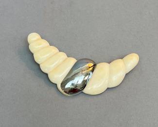 Modernist Sterling and Carved Bone Brooch