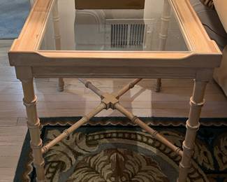 Pair of Faux Bamboo Glass Top End Tables 