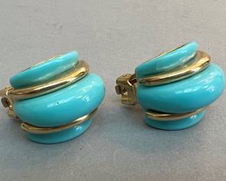 Vintage Kenneth Jay Lane KJL Turquoise and Gold Tone Earrings