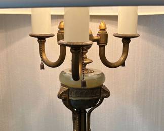 Antique Green Onyx and Bronze Table Lamp
