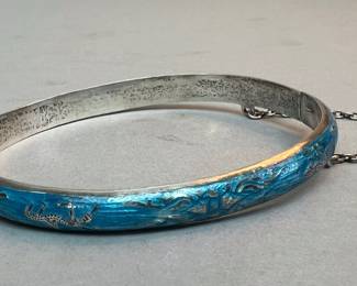 Blue Siam Enamel Sterling Bangle, as is