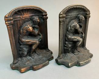 Vintage Rodin “The Thinker” Bronzed Iron Bookends