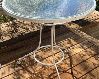 Mid Century Modern Wrought Iron Glass Top Bistro Table 