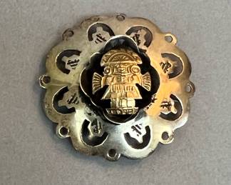 Vintage Sterling & 18K Peruvian Pendant /Brooch