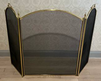 Brass and Wire Mesh Fireplace Screen 