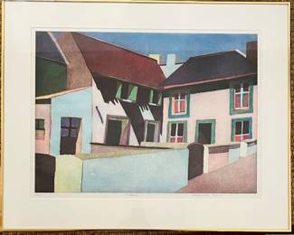 Local Artist Carole Sue Lebbin Signed and Dated “Courtyard” Numbered Etching 