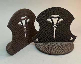 Arts and Crafts Style Hammered Metal Bookends 