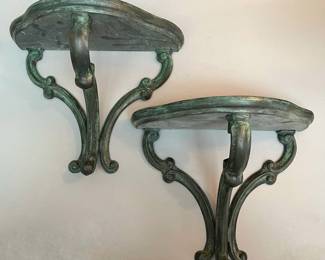 Pair of Verdigris Metal Wall Brackets 