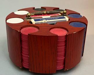 Vintage Poker Chip Carousel 2 Deck Card Holder 