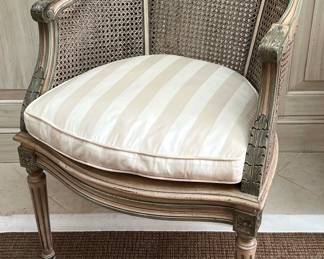 Pair of French Louis XV Style Cane Bergere Petite Salon Chairs