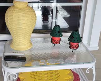 Vintage powder-coated glass-top table