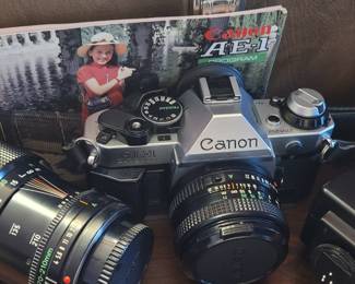 Vintage Canon AE1 with Zoom lens, Vivitar flash, original large carrying case and manual