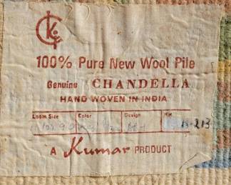 Chandella 100% pure new wool pile 11' 10" x 9', Ivory with Caledon green, blues, pinks.  A Kumar product. In Formal Living Room