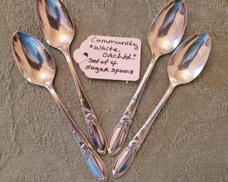 Community White Orchid set of 4 silverplate sugar spoons