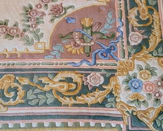 Chandella 100% pure new wool pile 11' 10" x 9', Ivory with Caledon green, blues, pinks.  A Kumar product. In Formal Living Room