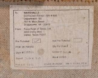 Rug #6 100% wool pile 3'x 5' Made in India, cream background, Greens and red, in kitchen