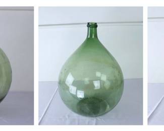 Lot 262 3 Antique French Green Glass Demijohn Bottles.