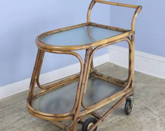 Lot 129 Midcentury English Split Cane Drinks Trolley.