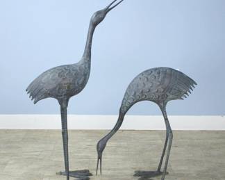 Lot 187 Pair of MidCentury Bronze Storks with Verdigris.