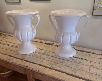 Pair of fantastic white ceramic urns