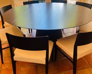 Modern black dining set 8 chairs with white leather cushions