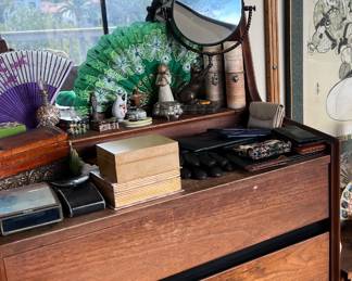 Dillingham Esprit Walnut highboy dresser with built in mirror and jewelry box