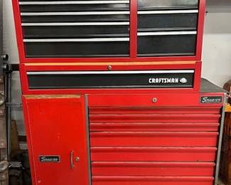 Both tool chests have keys and roller bearing drawers. Craftsman. Snap - On. 