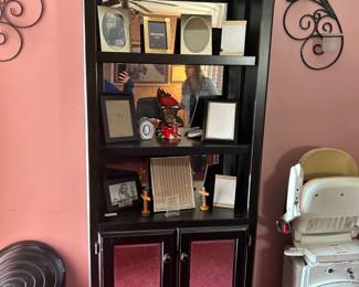 mirrored black lacquered display shelf