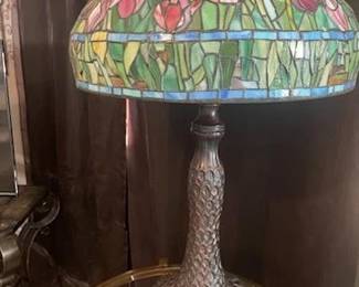 Just another view of this Fabulous Lamp!                                    Beautiful Tiffany Style Lamp Gorgeous Shade ( measures 23'' x 15" ) while height from bottom of nouveau base to to of the finial measures 38" a Fabulous addition home and/or collection                        