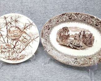 BS028 Antique Brown Transfer Ware Plates