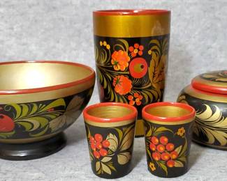 BS020 USSR Vintage Russian Hand Painted Laquered Woodware