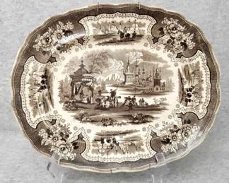 BS030 Vintage Brown Transferware Platter Palestine