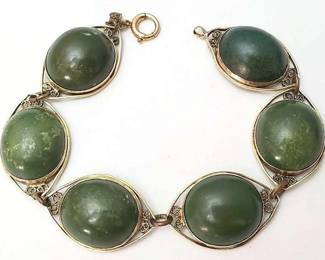 MB080 120 Gold Over Silver 7inch Jade Bracelet