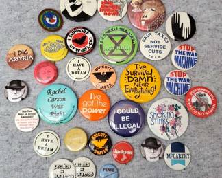 MB005 Collectors Activist Pins Protest, AntiWar, 60s 80s