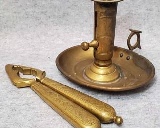 MB034 Antique Chamber Candlestick Holder, Brass Nutcracker