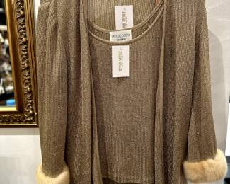 vintage knit in gold, with white mink trim