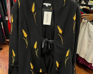 black wool coat with silk gold embroidery