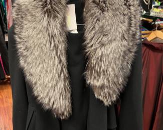 Silver fox collar jacket with pencil skirt