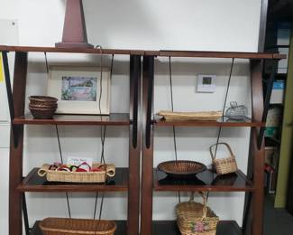 Frank Lloyd Wright style lamp, baskets and stones.