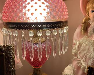 CRANBERRY HOBNAIL VINTAGE LAMP