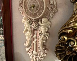 Vintage Incolay Stone Cherub Wall Clock