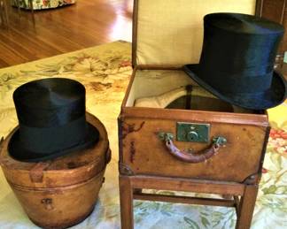 Late Victorian-Edwardian Leather Hat Boxes with Hats