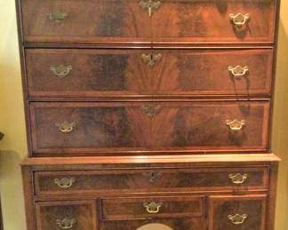 Queen Ann Vintage Burl Walnut Highboy Chest