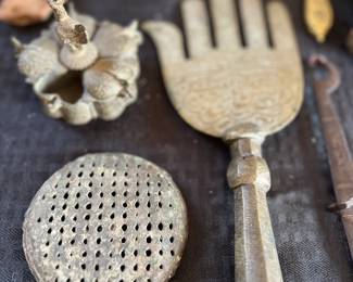 Brass engraved hamsa and misc metalworks
