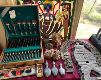 thai brass flatware set, bronze sheet rath and brass prabhavali