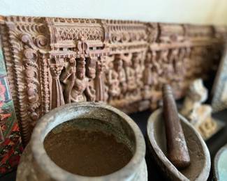 Hand carved wood relief