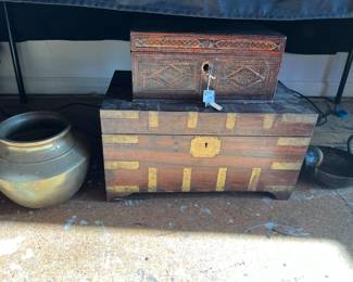 Antique Khatam mosaic inlaid box from Iran & chinese writing chest