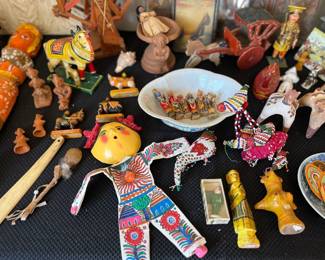 Mexican folk art coconut face doll, other misc figurines